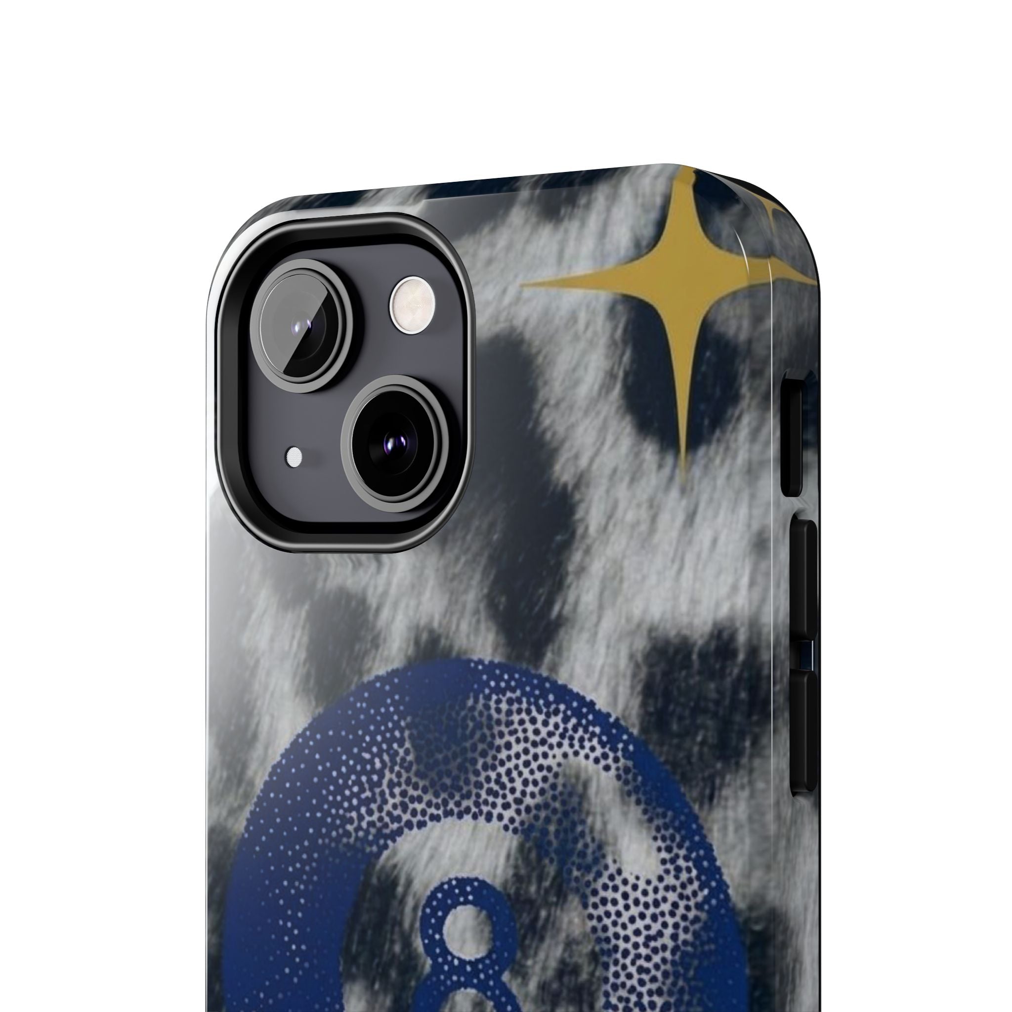 Tough Phone Case – Blue 8 Ball on Black & White Leopard Print
