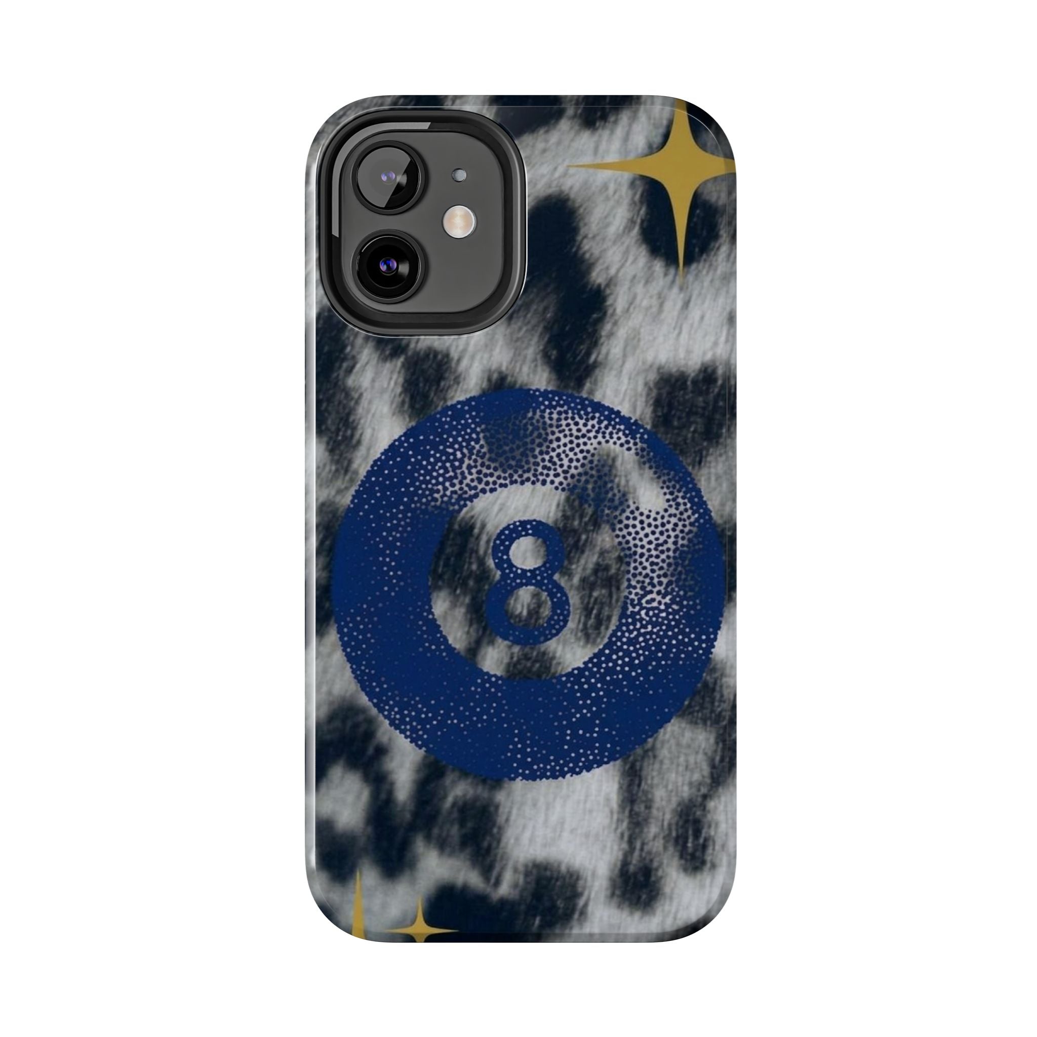 Tough Phone Case – Blue 8 Ball on Black & White Leopard Print