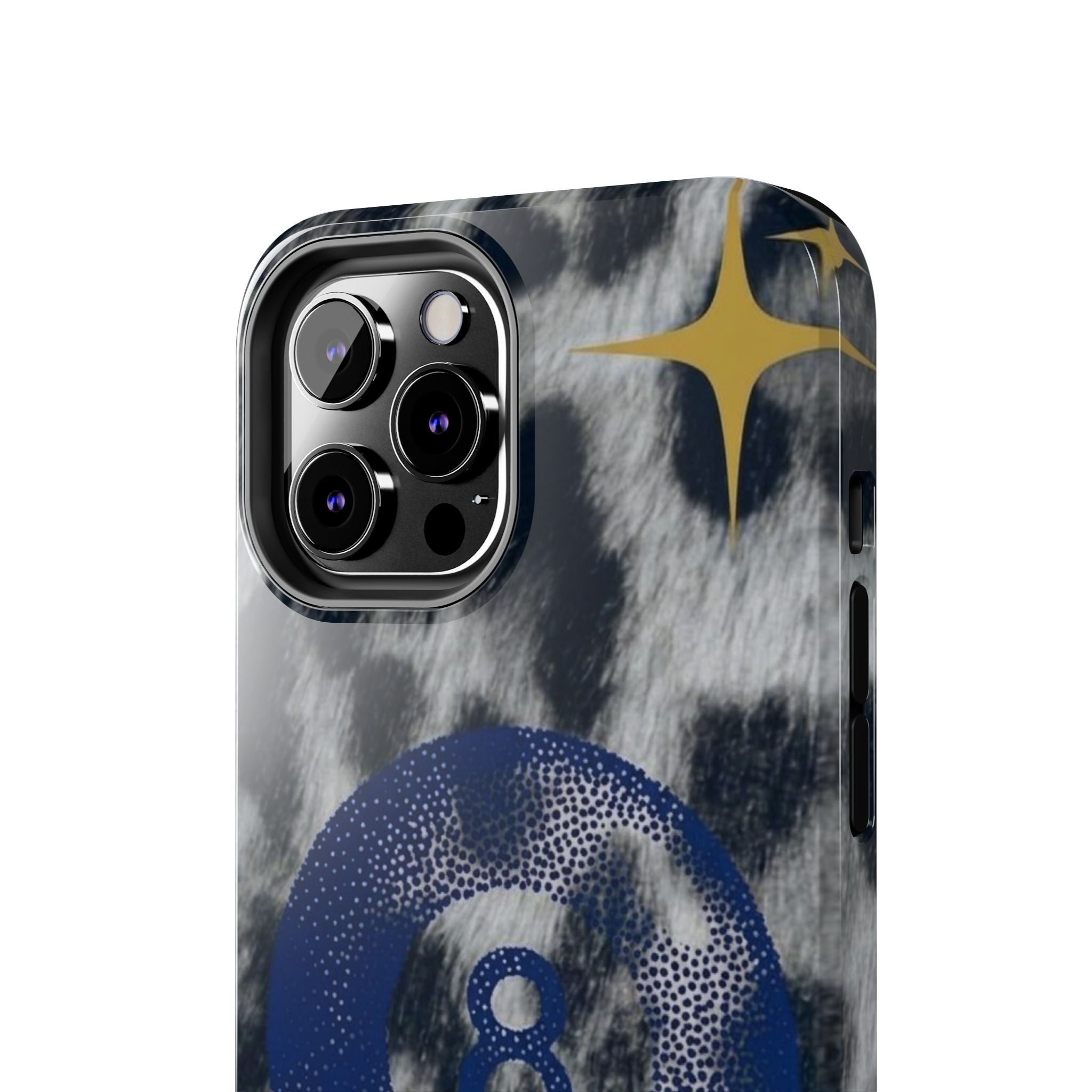 Tough Phone Case – Blue 8 Ball on Black & White Leopard Print