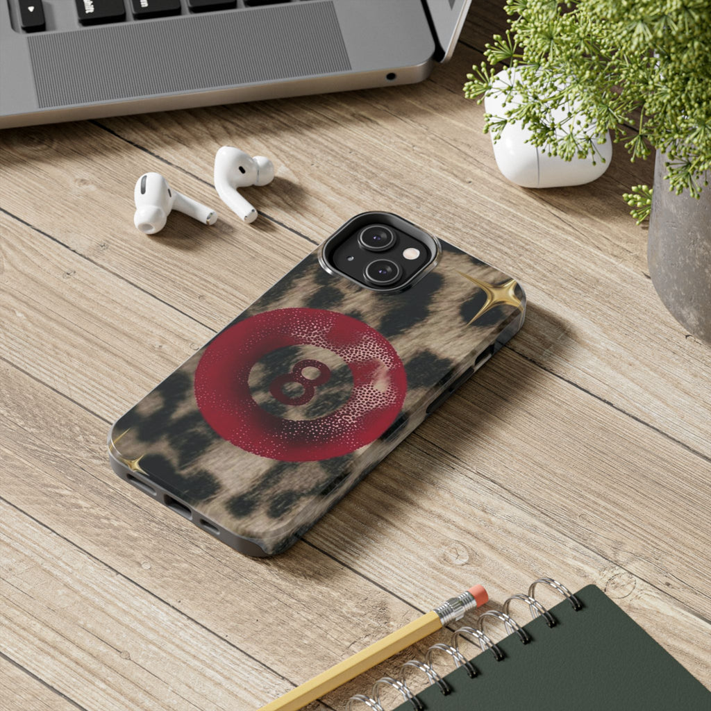 8 Ball Leopard Phone Case — Tough Protective Phone Case with Red 8-Ball Design