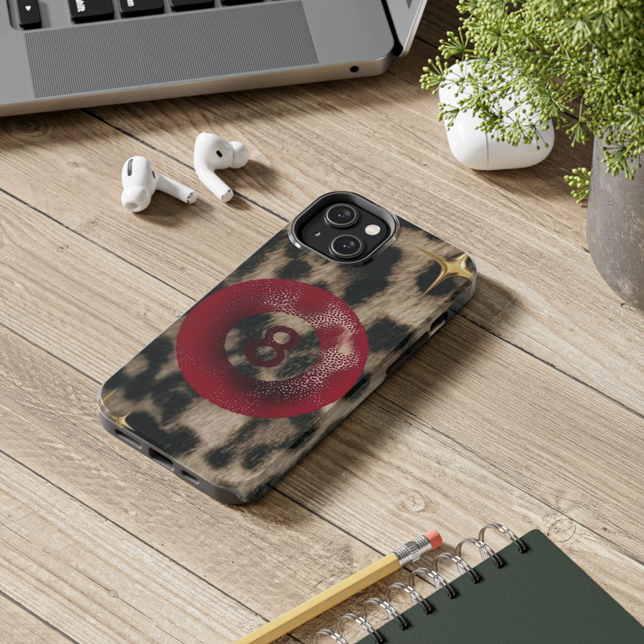 8 Ball Leopard Phone Case — Tough Protective Phone Case with Red 8-Ball Design