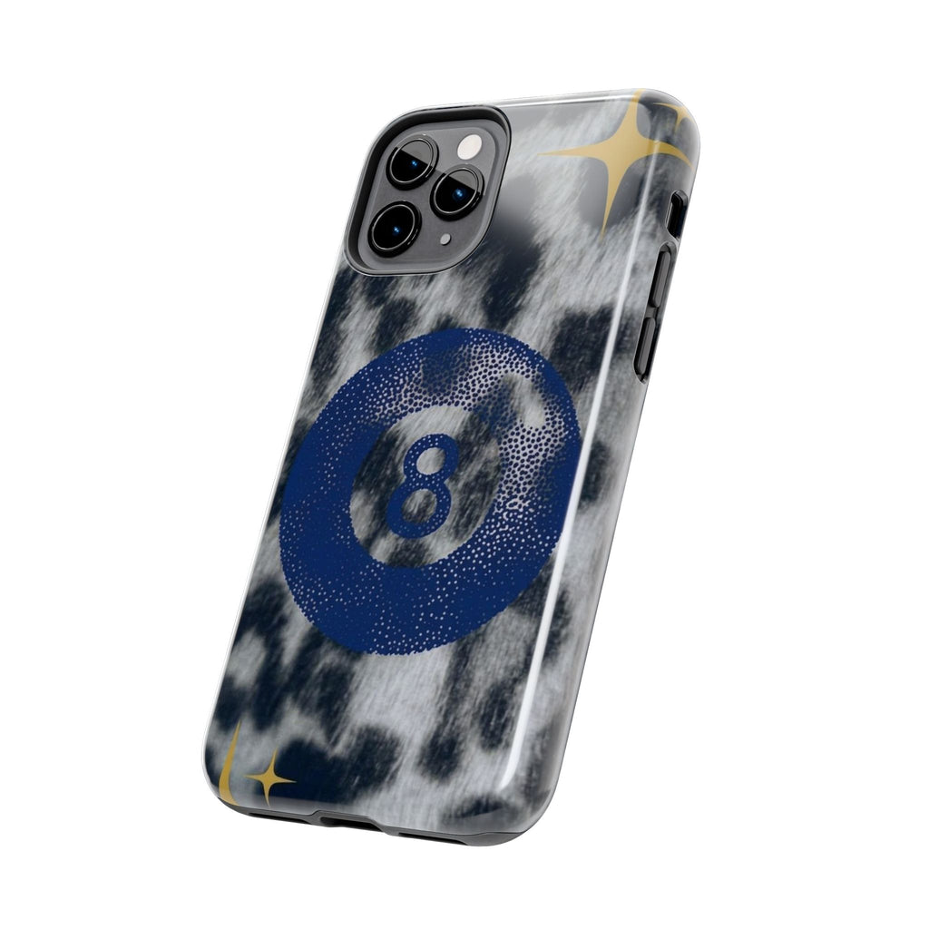 Tough Phone Case – Blue 8 Ball on Black & White Leopard Print