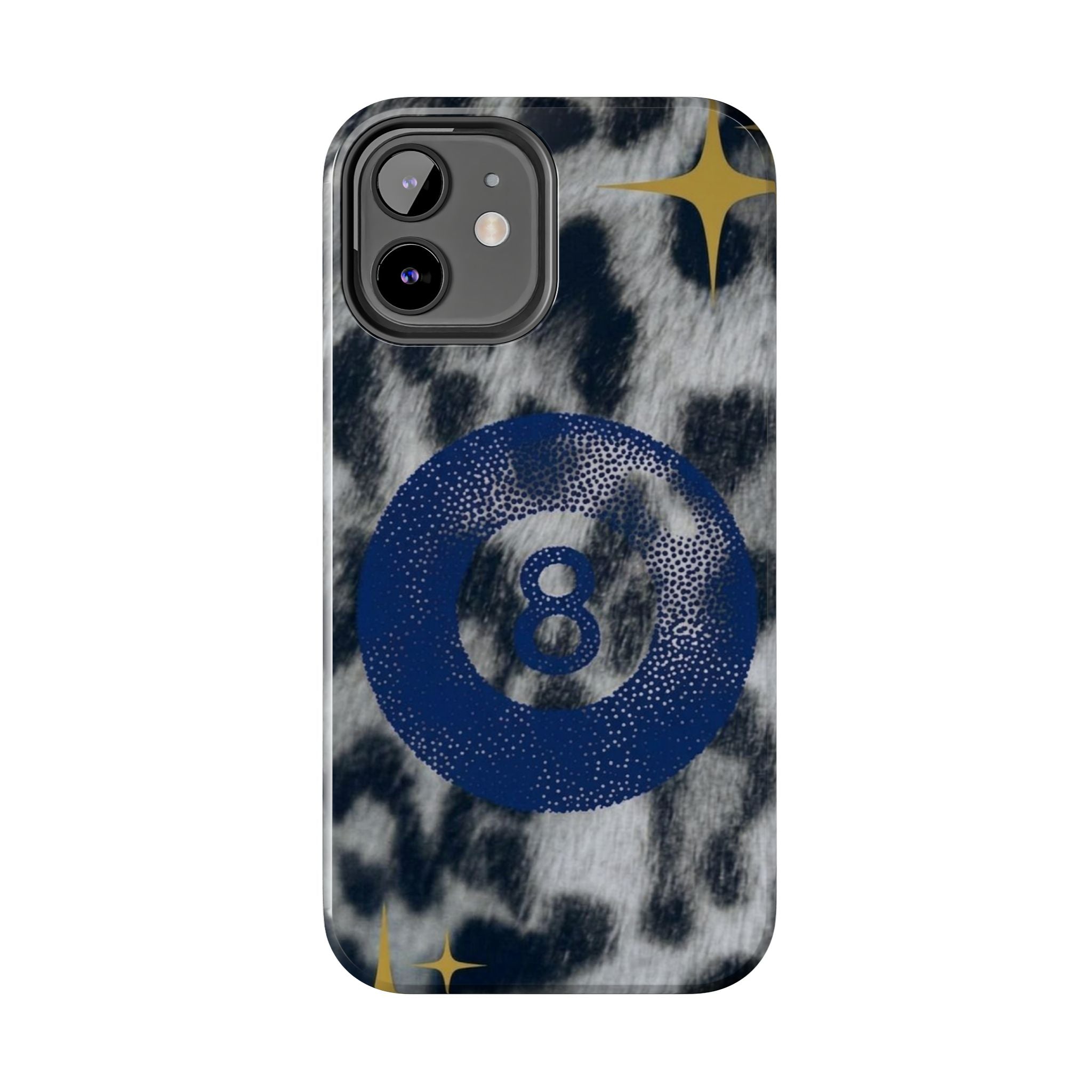 Tough Phone Case – Blue 8 Ball on Black & White Leopard Print