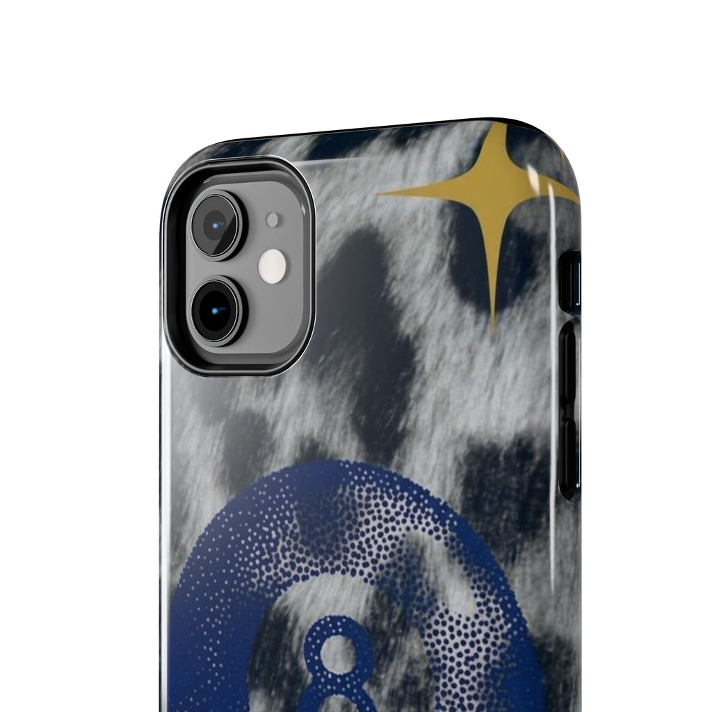 Tough Phone Case – Blue 8 Ball on Black & White Leopard Print