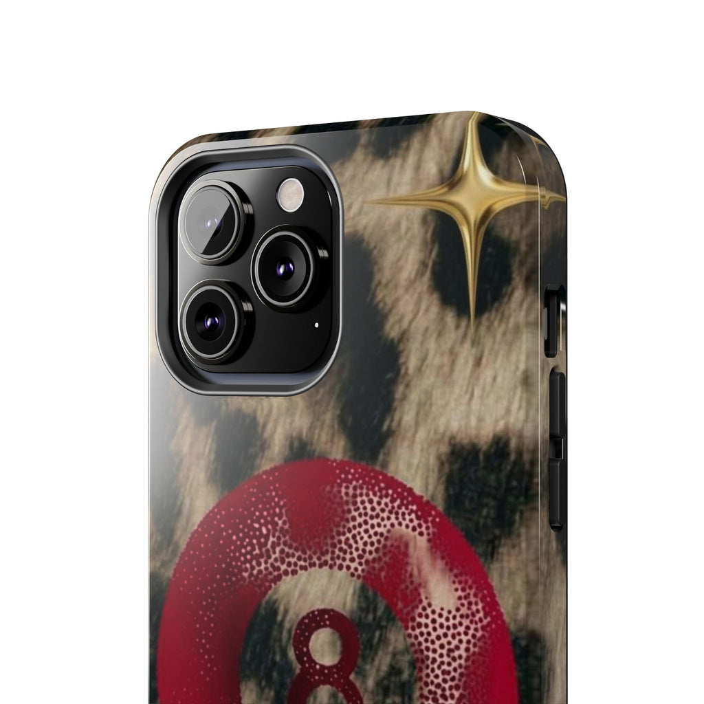 8 Ball Leopard Phone Case — Tough Protective Phone Case with Red 8-Ball Design
