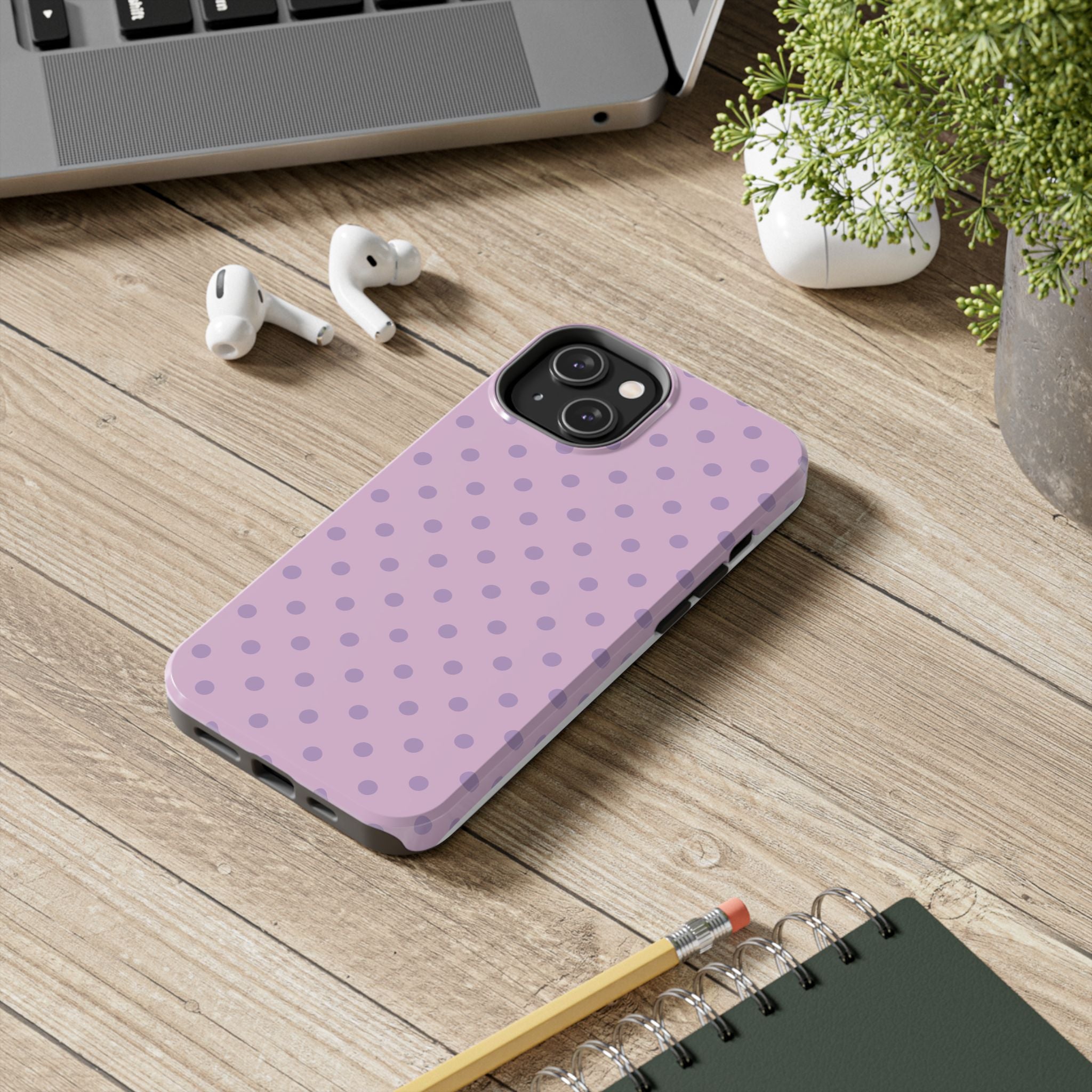 Purple Polka Dot Tough Phone Case — Durable Protective Phone Cover