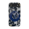 Tough Phone Case – Blue 8 Ball on Black & White Leopard Print