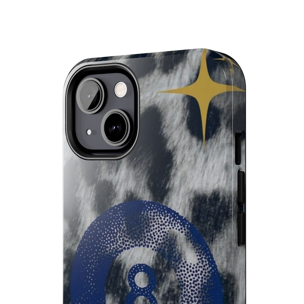 Tough Phone Case – Blue 8 Ball on Black & White Leopard Print