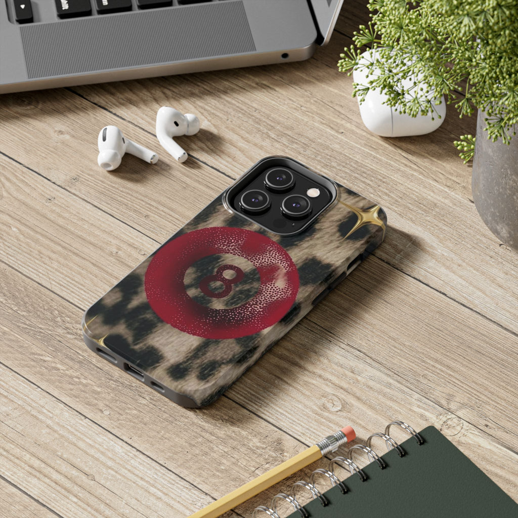 8 Ball Leopard Phone Case — Tough Protective Phone Case with Red 8-Ball Design