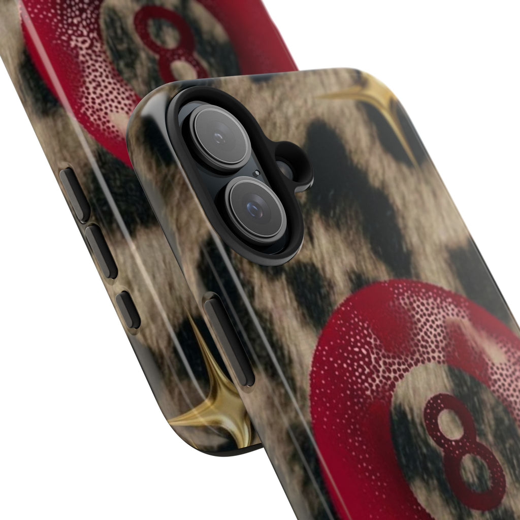 8 Ball Leopard Phone Case — Tough Protective Phone Case with Red 8-Ball Design