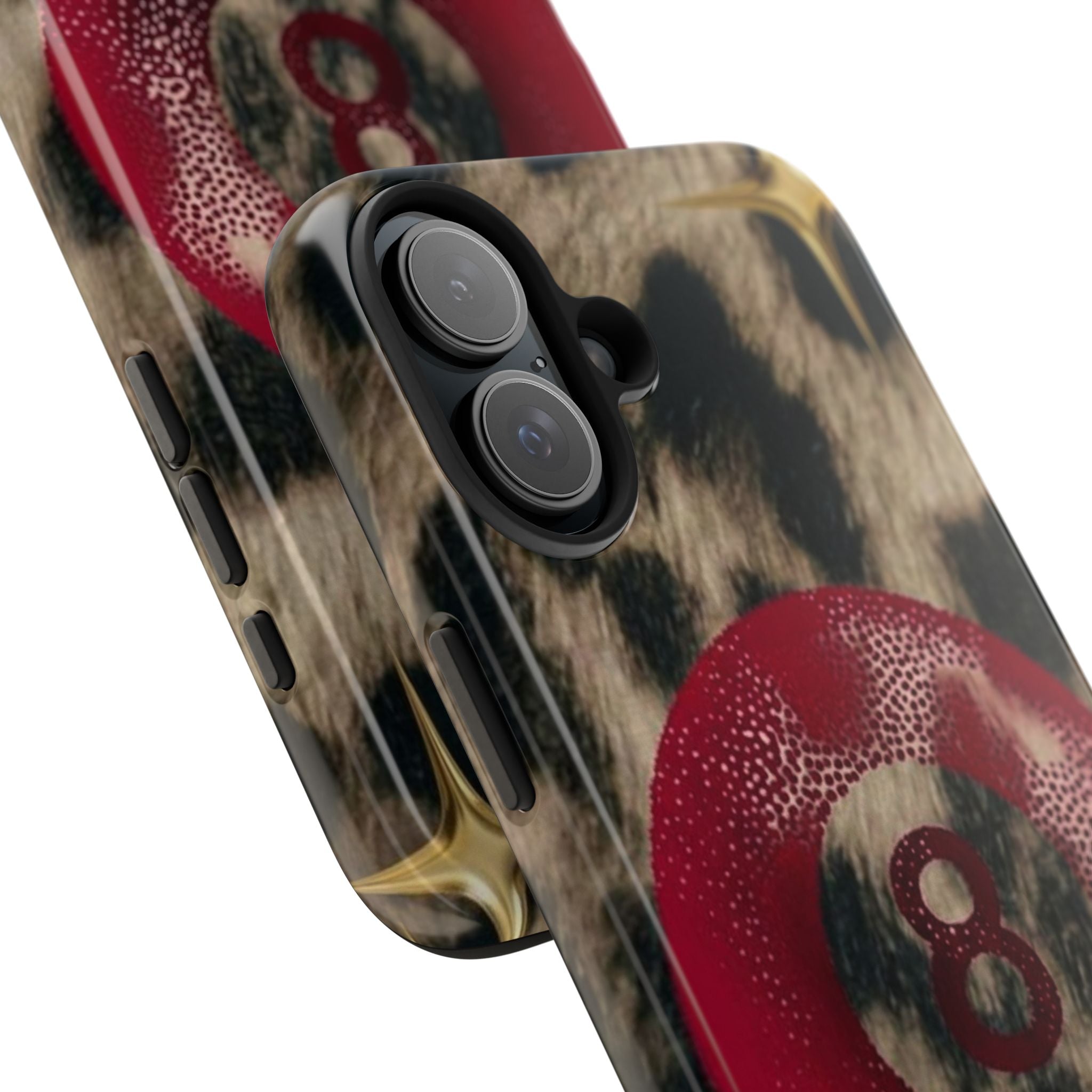 8 Ball Leopard Phone Case — Tough Protective Phone Case with Red 8-Ball Design