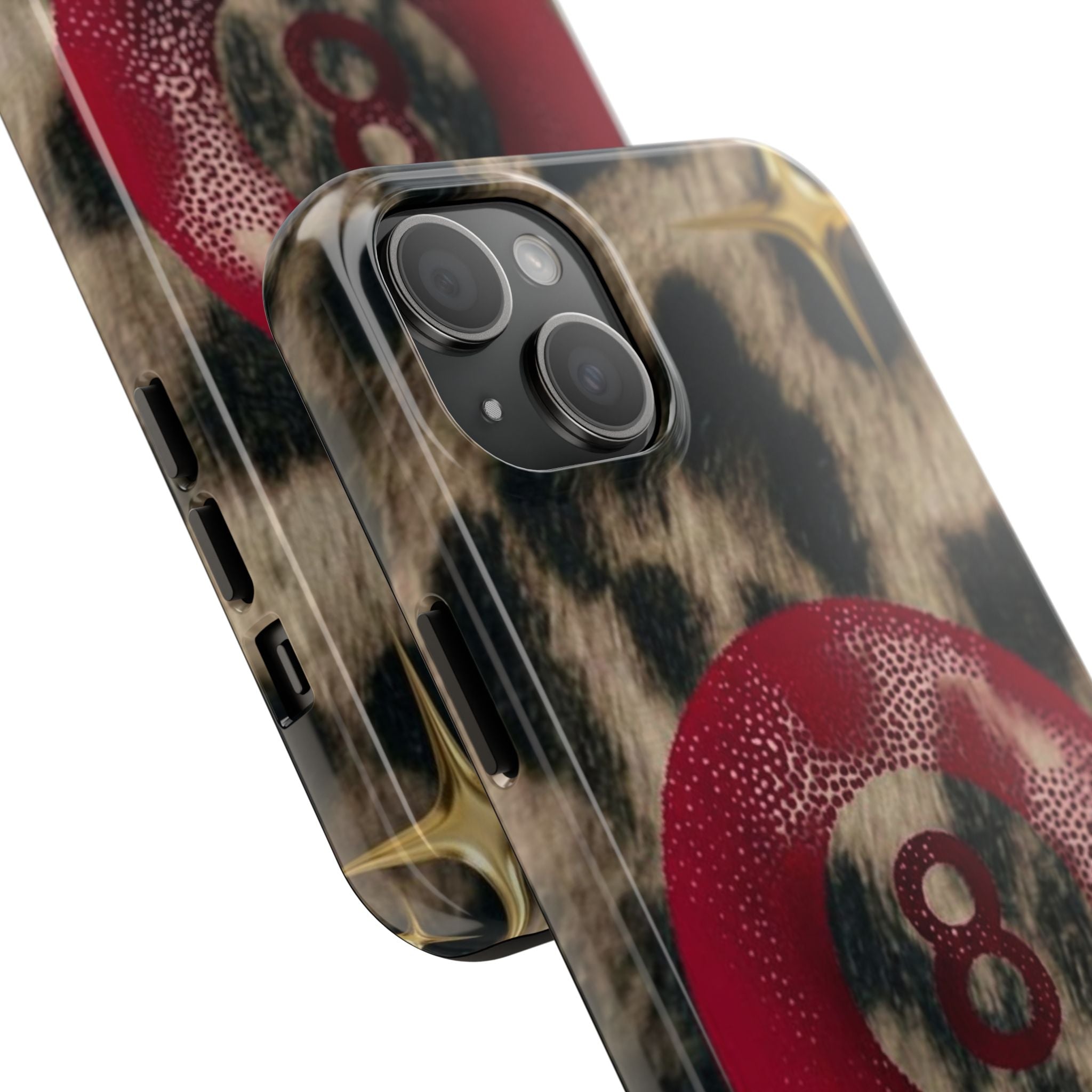 8 Ball Leopard Phone Case — Tough Protective Phone Case with Red 8-Ball Design
