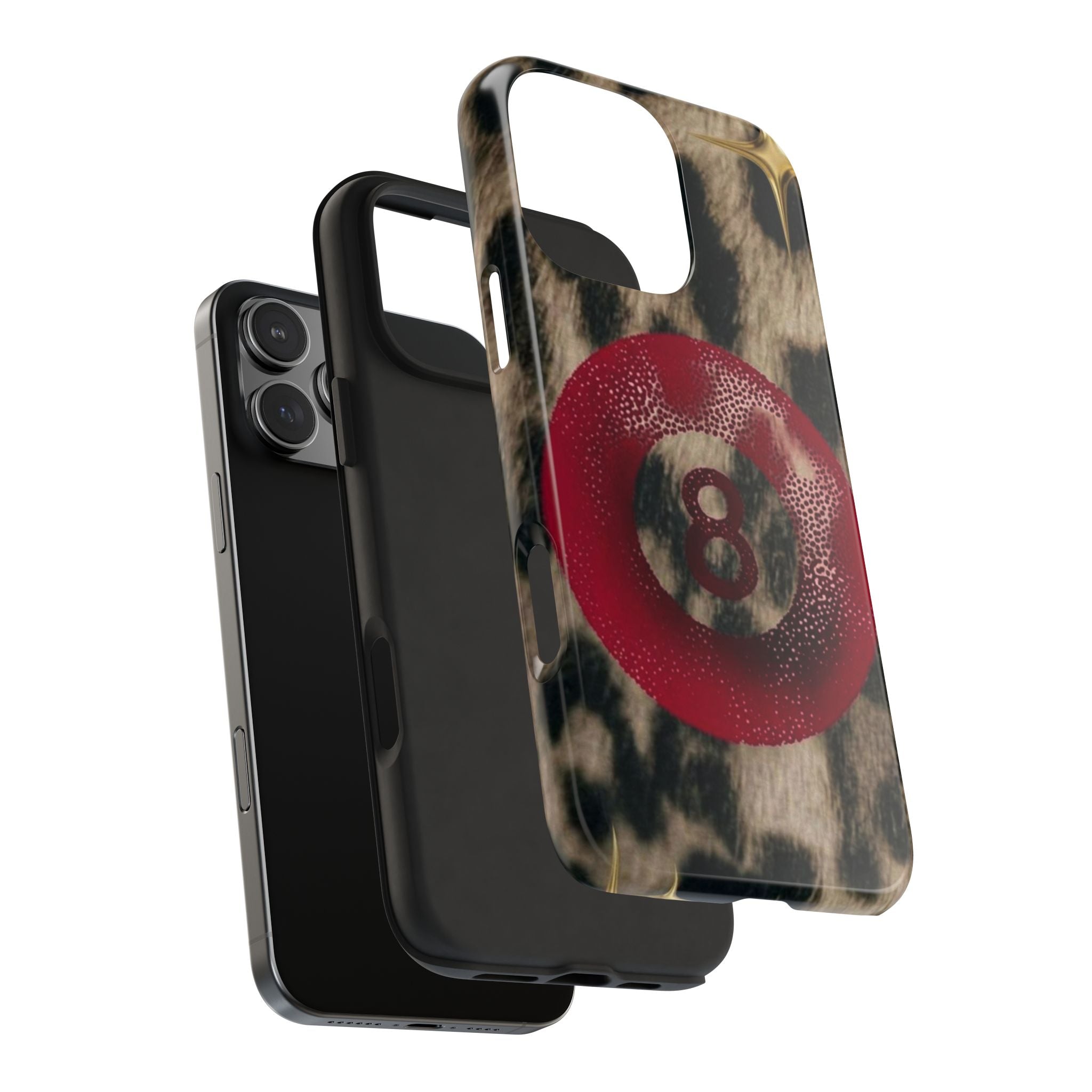 8 Ball Leopard Phone Case — Tough Protective Phone Case with Red 8-Ball Design