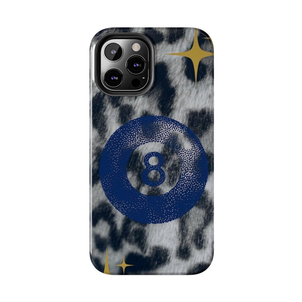 Tough Phone Case – Blue 8 Ball on Black & White Leopard Print