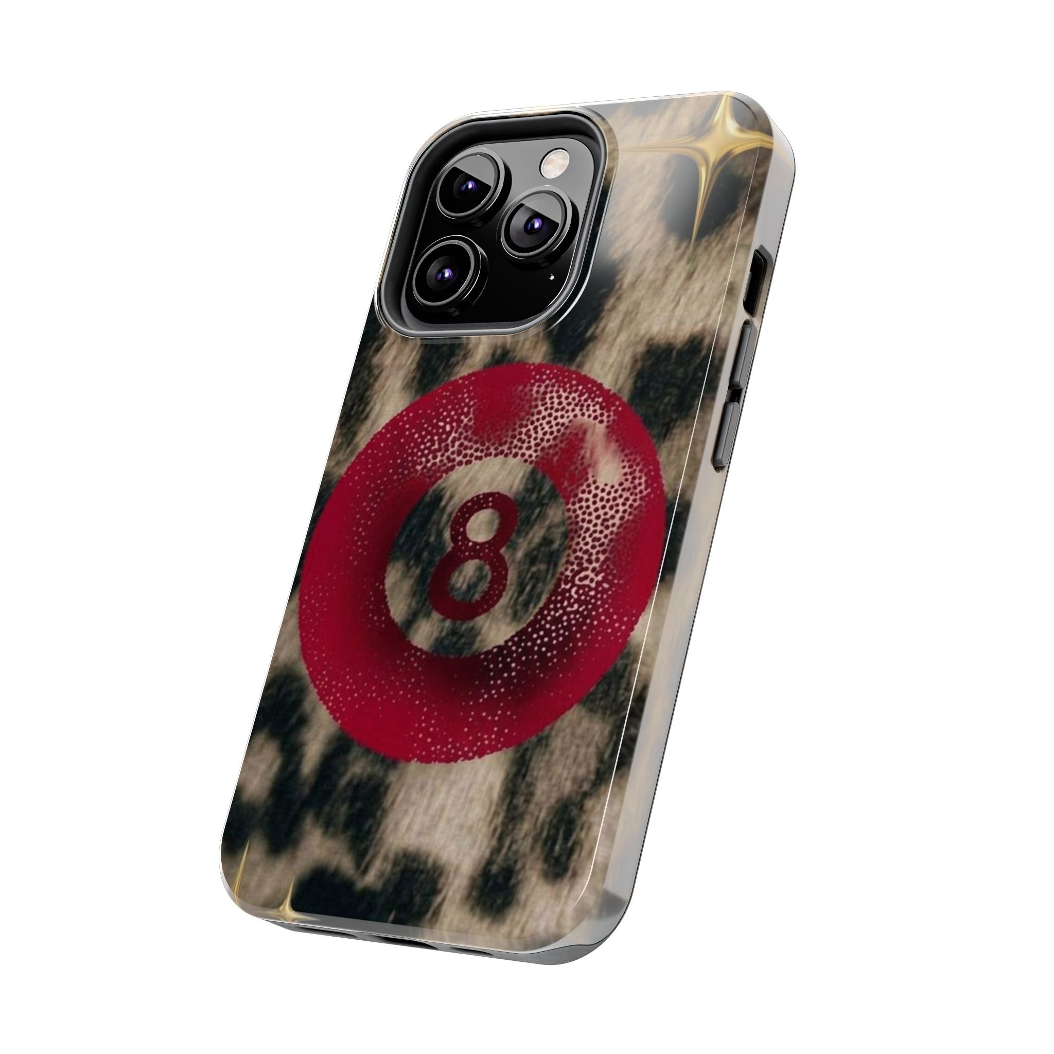 8 Ball Leopard Phone Case — Tough Protective Phone Case with Red 8-Ball Design