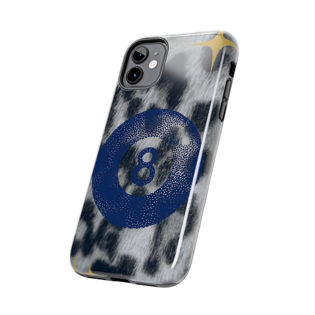 Tough Phone Case – Blue 8 Ball on Black & White Leopard Print