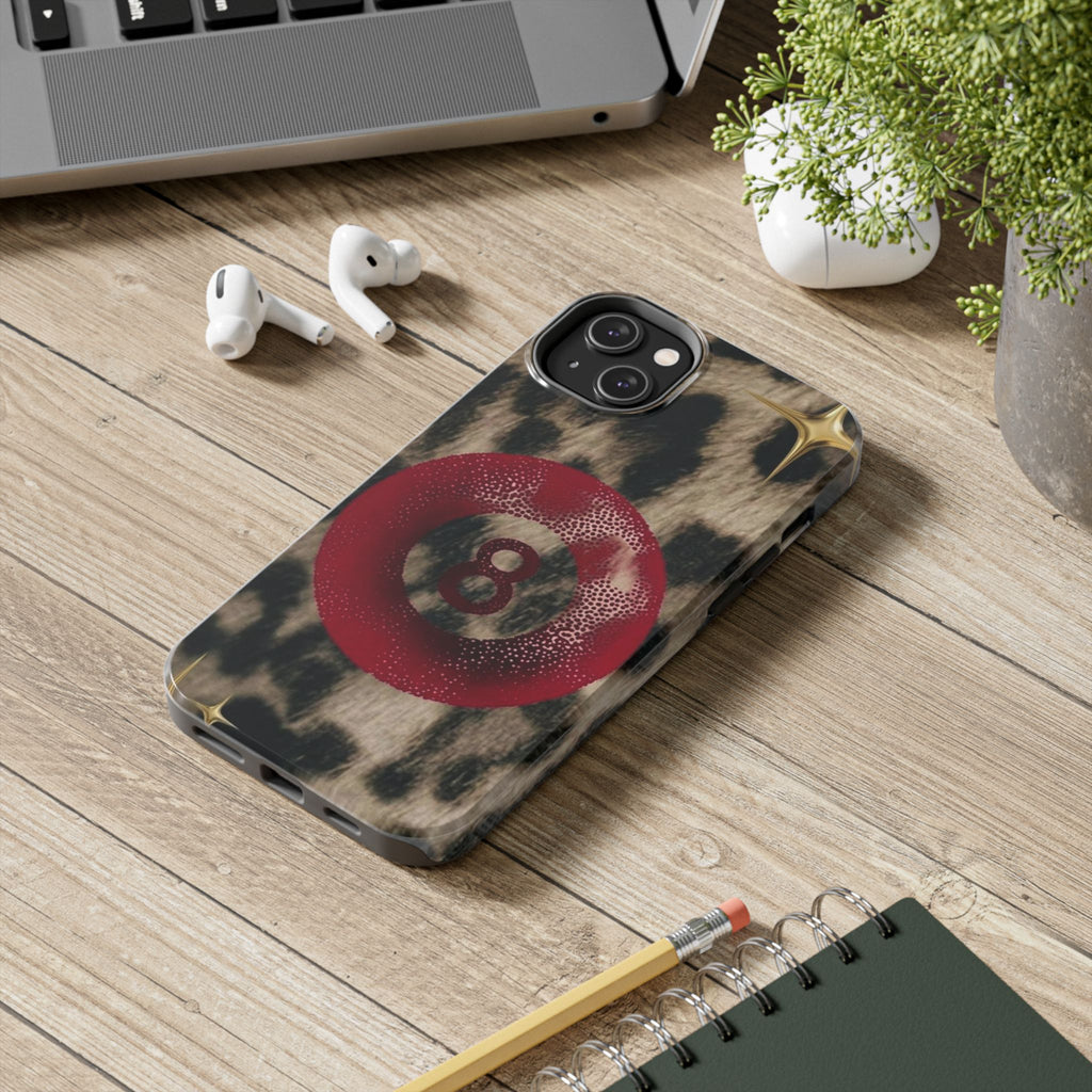 8 Ball Leopard Phone Case — Tough Protective Phone Case with Red 8-Ball Design