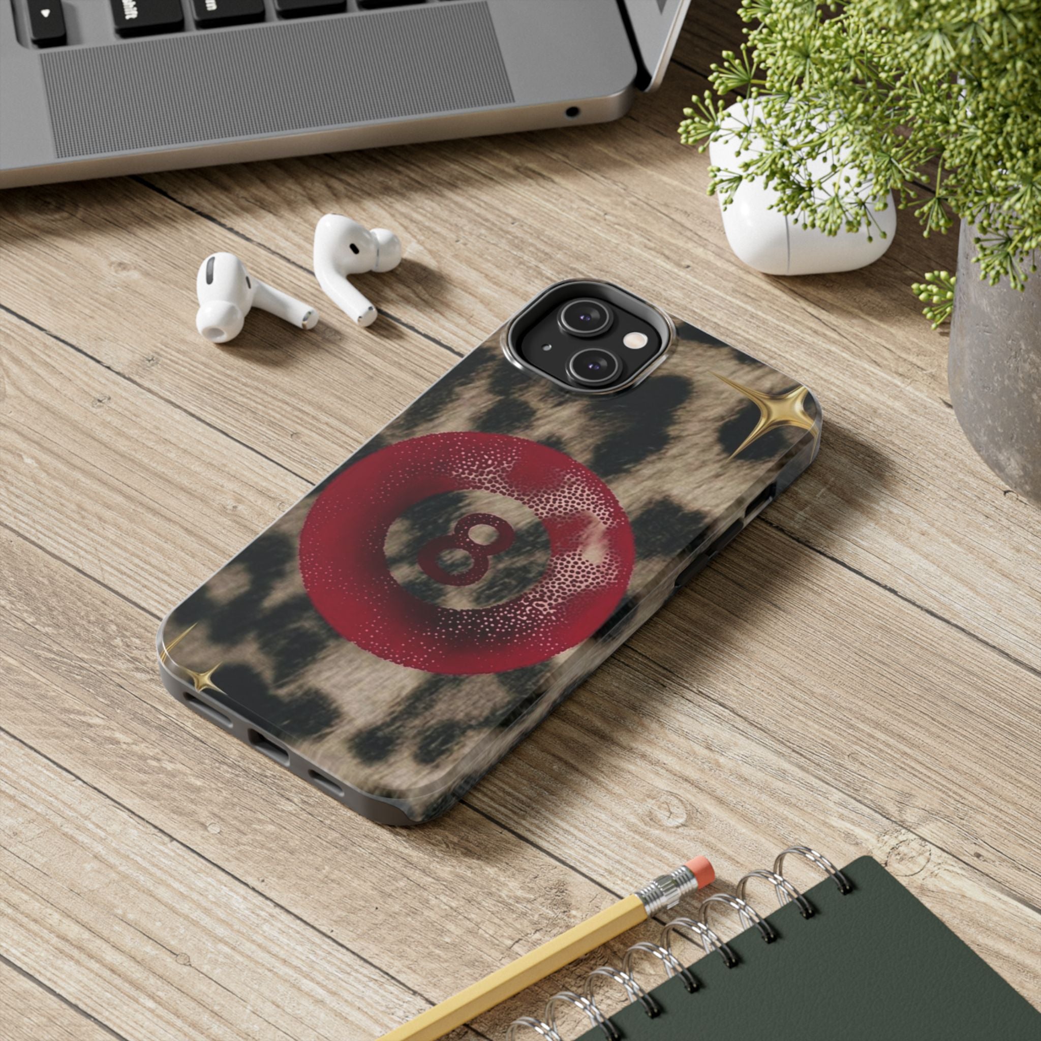8 Ball Leopard Phone Case — Tough Protective Phone Case with Red 8-Ball Design