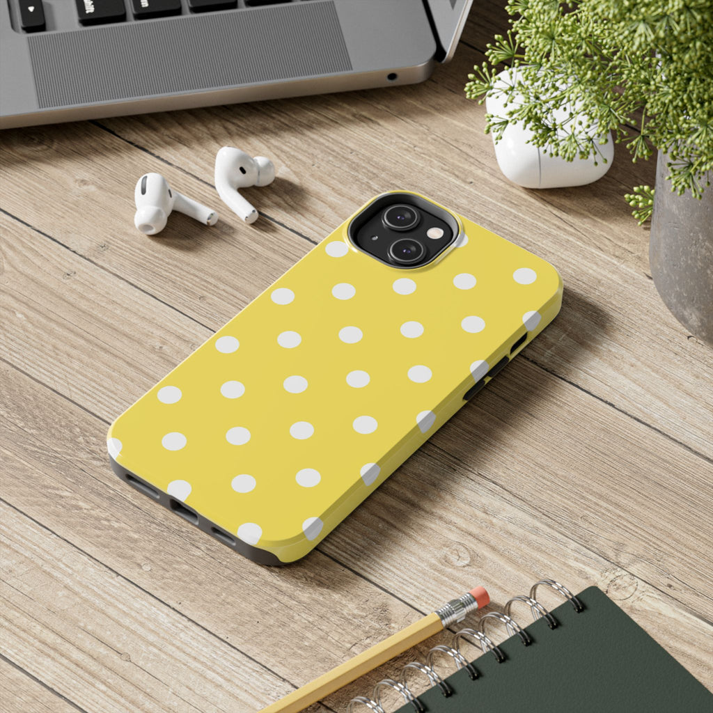 Yellow Polka Dot Tough Phone Case — Cute Protective iPhone Cover
