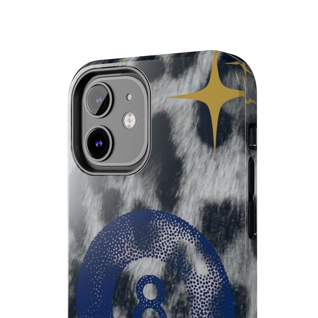 Tough Phone Case – Blue 8 Ball on Black & White Leopard Print