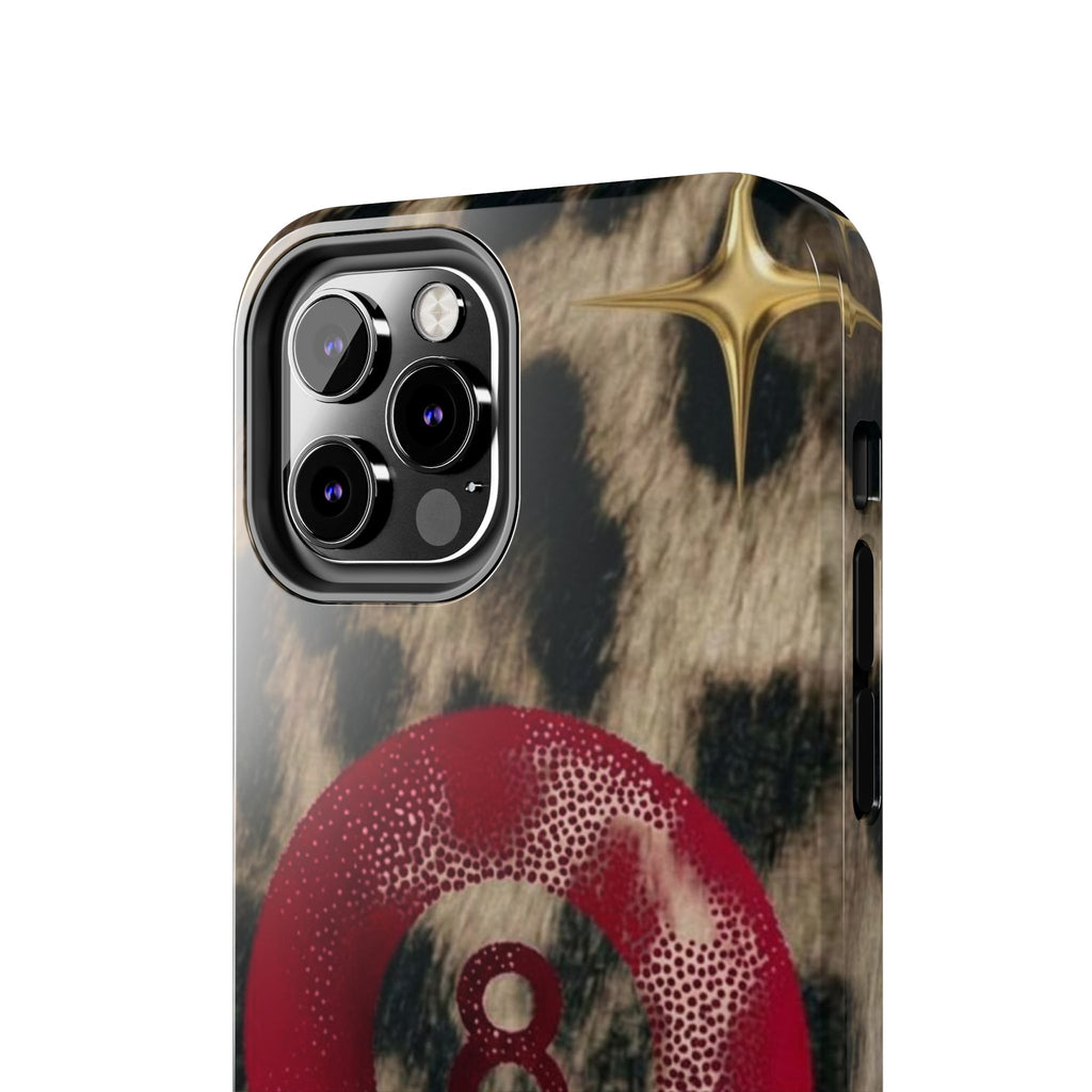 8 Ball Leopard Phone Case — Tough Protective Phone Case with Red 8-Ball Design
