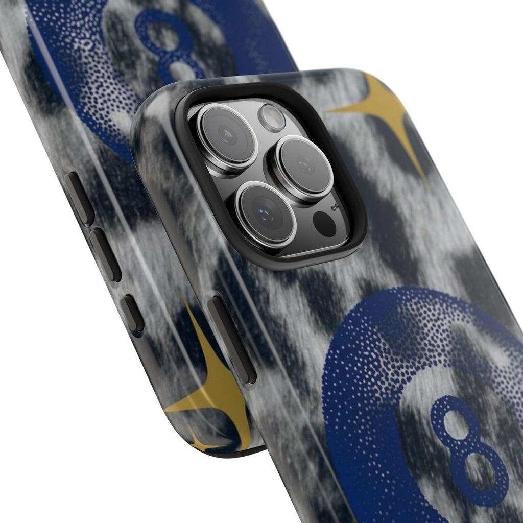 Tough Phone Case – Blue 8 Ball on Black & White Leopard Print