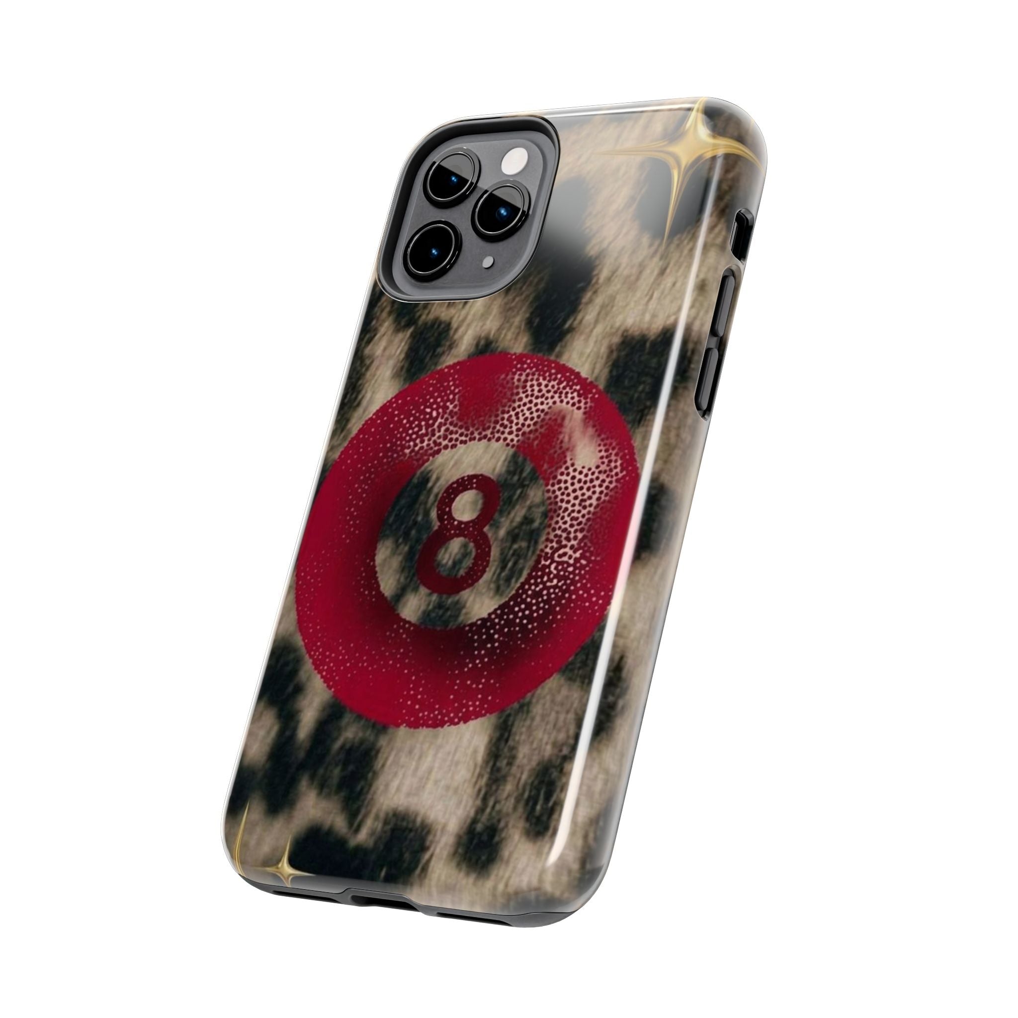 8 Ball Leopard Phone Case — Tough Protective Phone Case with Red 8-Ball Design