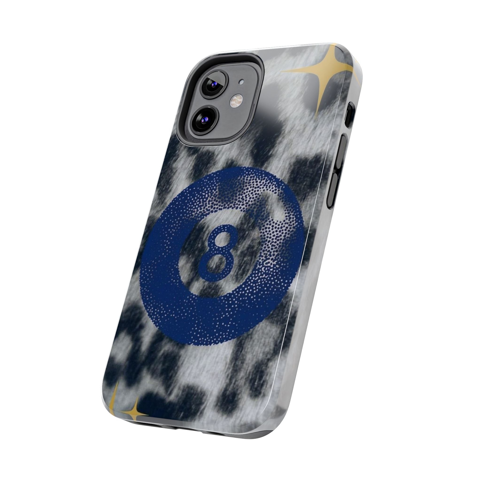 Tough Phone Case – Blue 8 Ball on Black & White Leopard Print