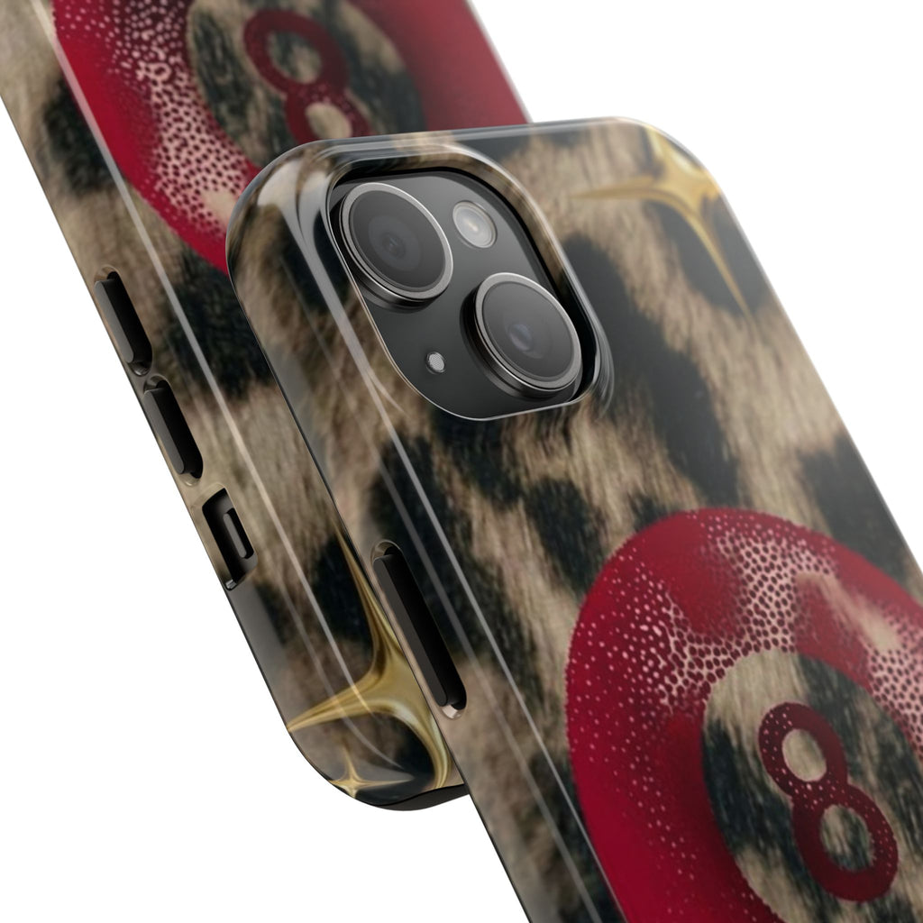 8 Ball Leopard Phone Case — Tough Protective Phone Case with Red 8-Ball Design