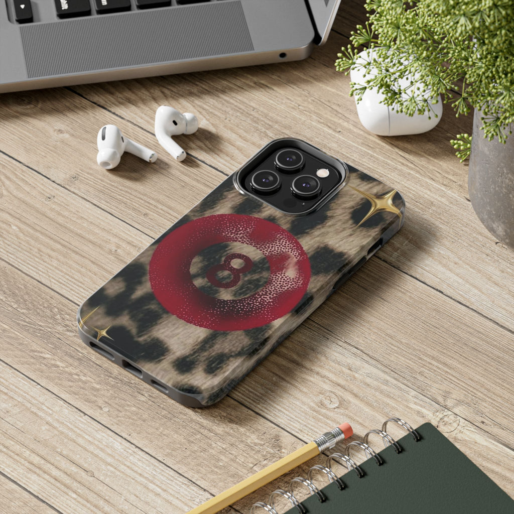 8 Ball Leopard Phone Case — Tough Protective Phone Case with Red 8-Ball Design