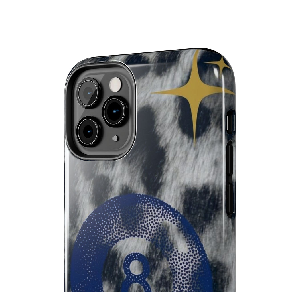 Tough Phone Case – Blue 8 Ball on Black & White Leopard Print