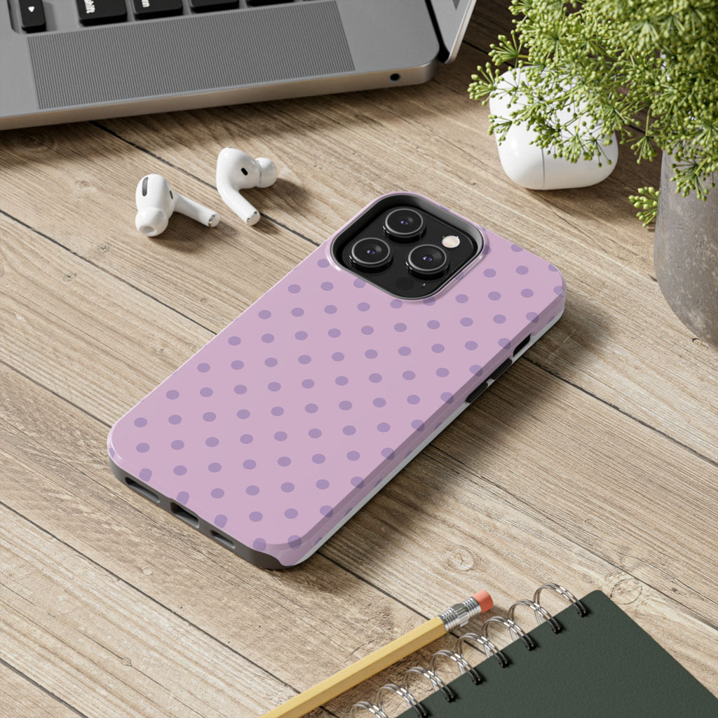 Purple Polka Dot Tough Phone Case — Durable Protective Phone Cover