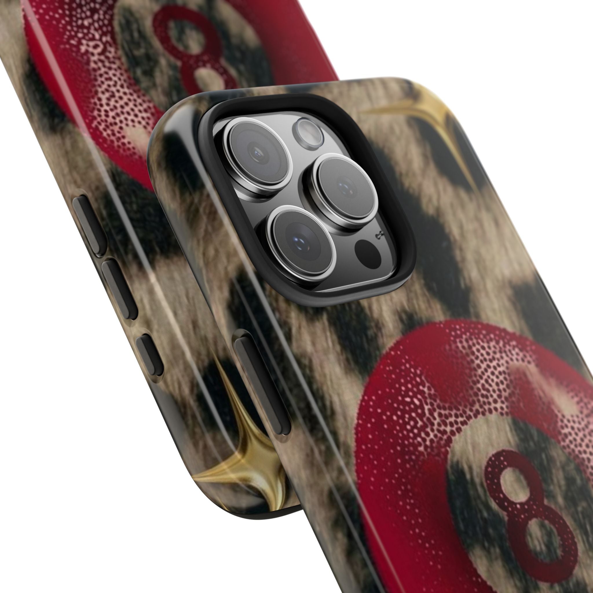 8 Ball Leopard Phone Case — Tough Protective Phone Case with Red 8-Ball Design