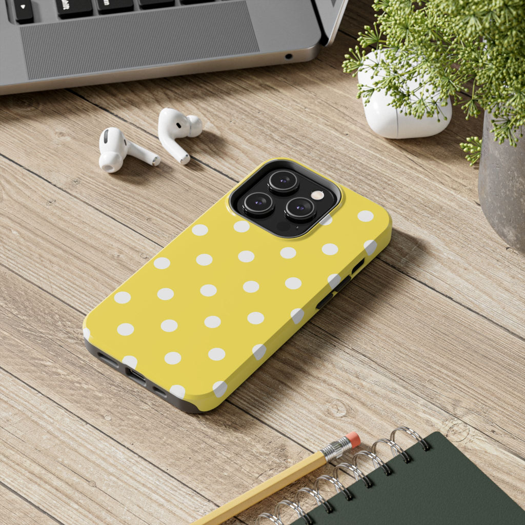 Yellow Polka Dot Tough Phone Case — Cute Protective iPhone Cover