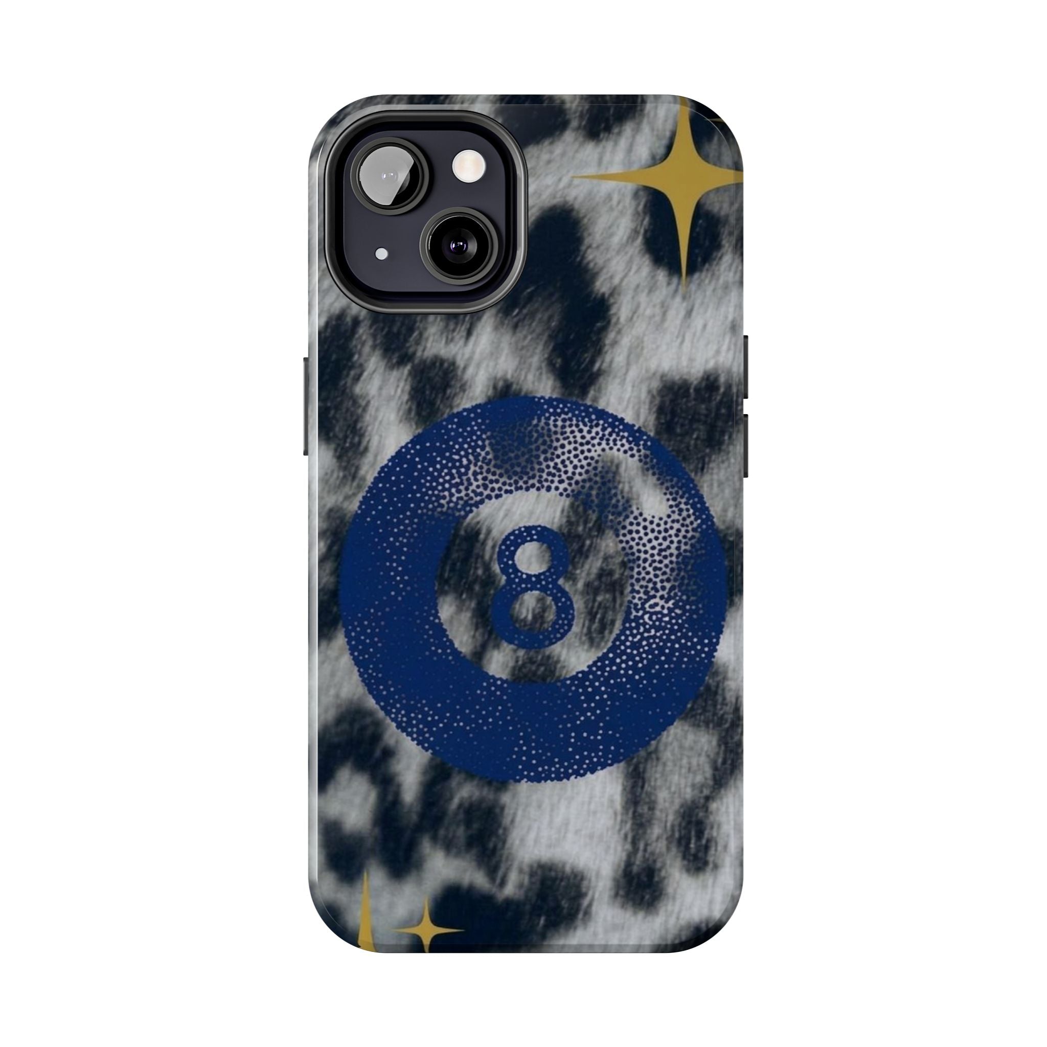 Tough Phone Case – Blue 8 Ball on Black & White Leopard Print
