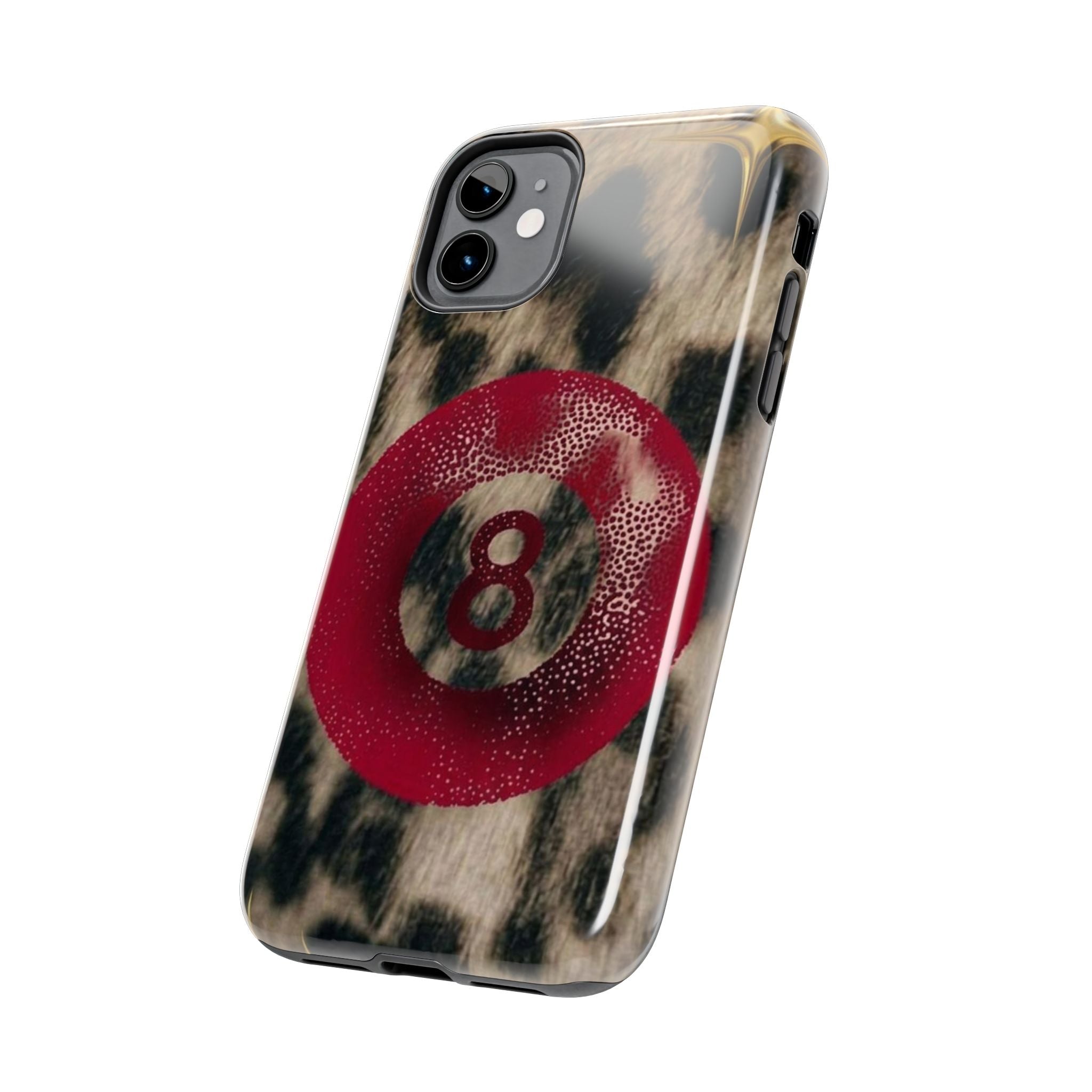8 Ball Leopard Phone Case — Tough Protective Phone Case with Red 8-Ball Design