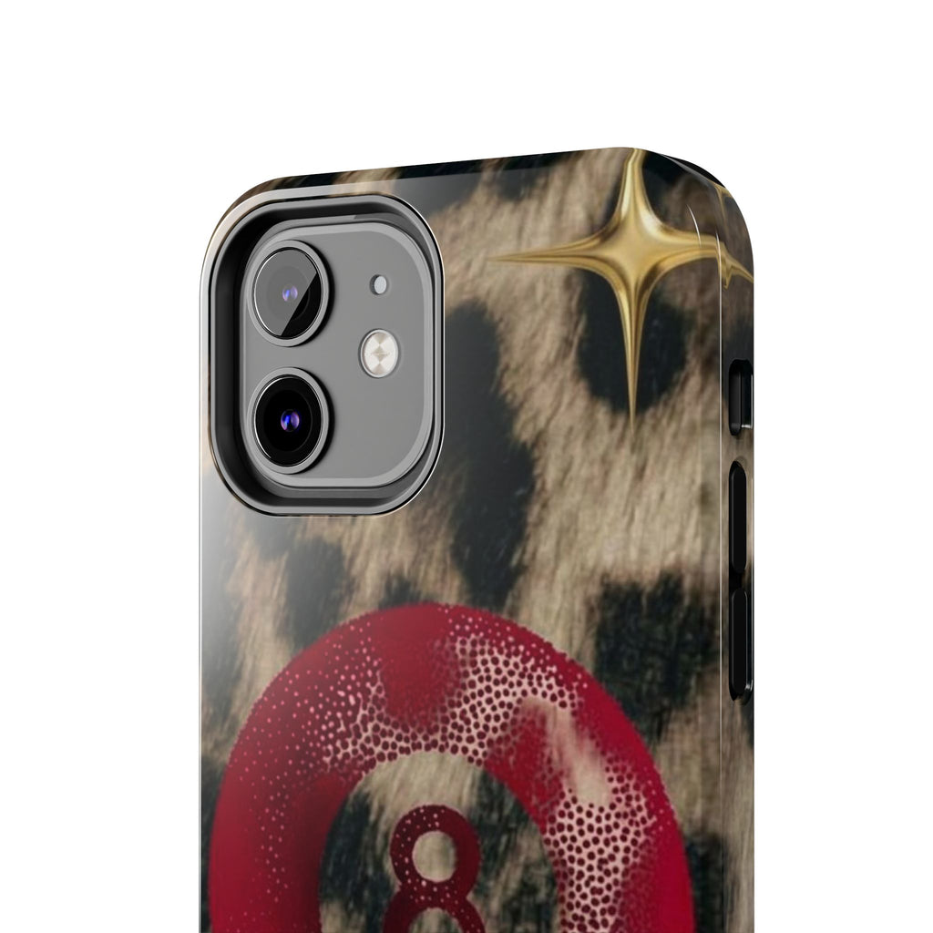 8 Ball Leopard Phone Case — Tough Protective Phone Case with Red 8-Ball Design