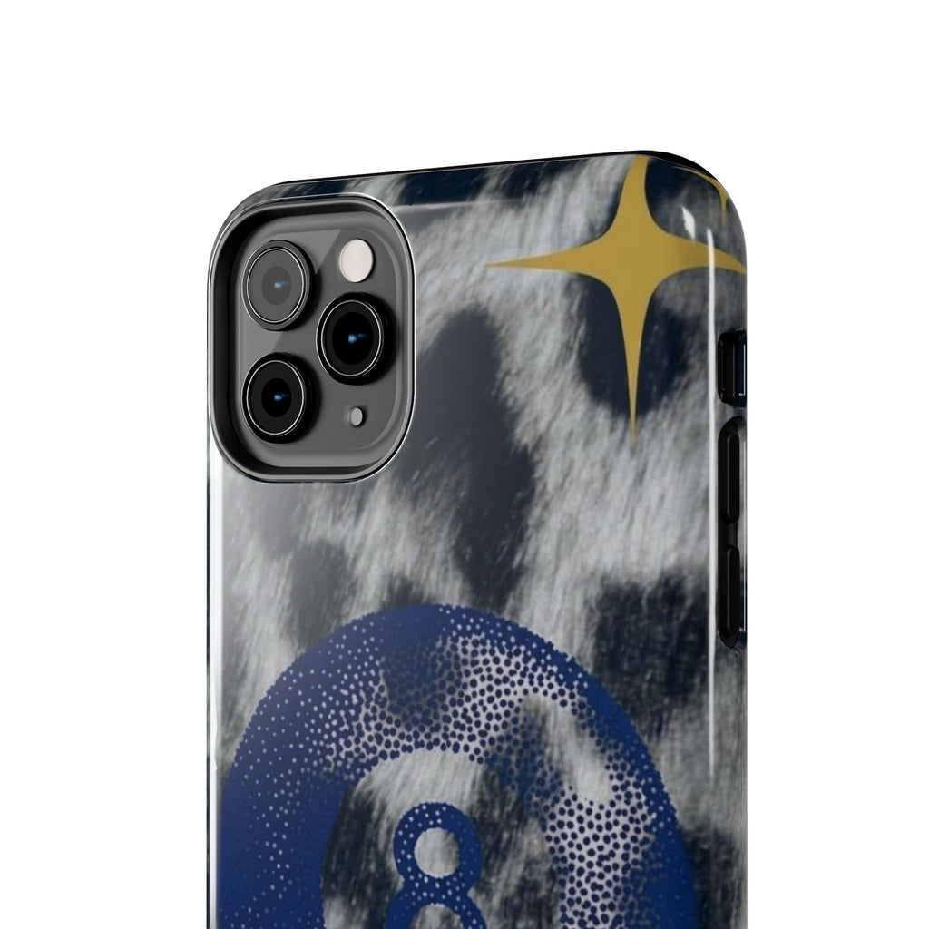 Tough Phone Case – Blue 8 Ball on Black & White Leopard Print
