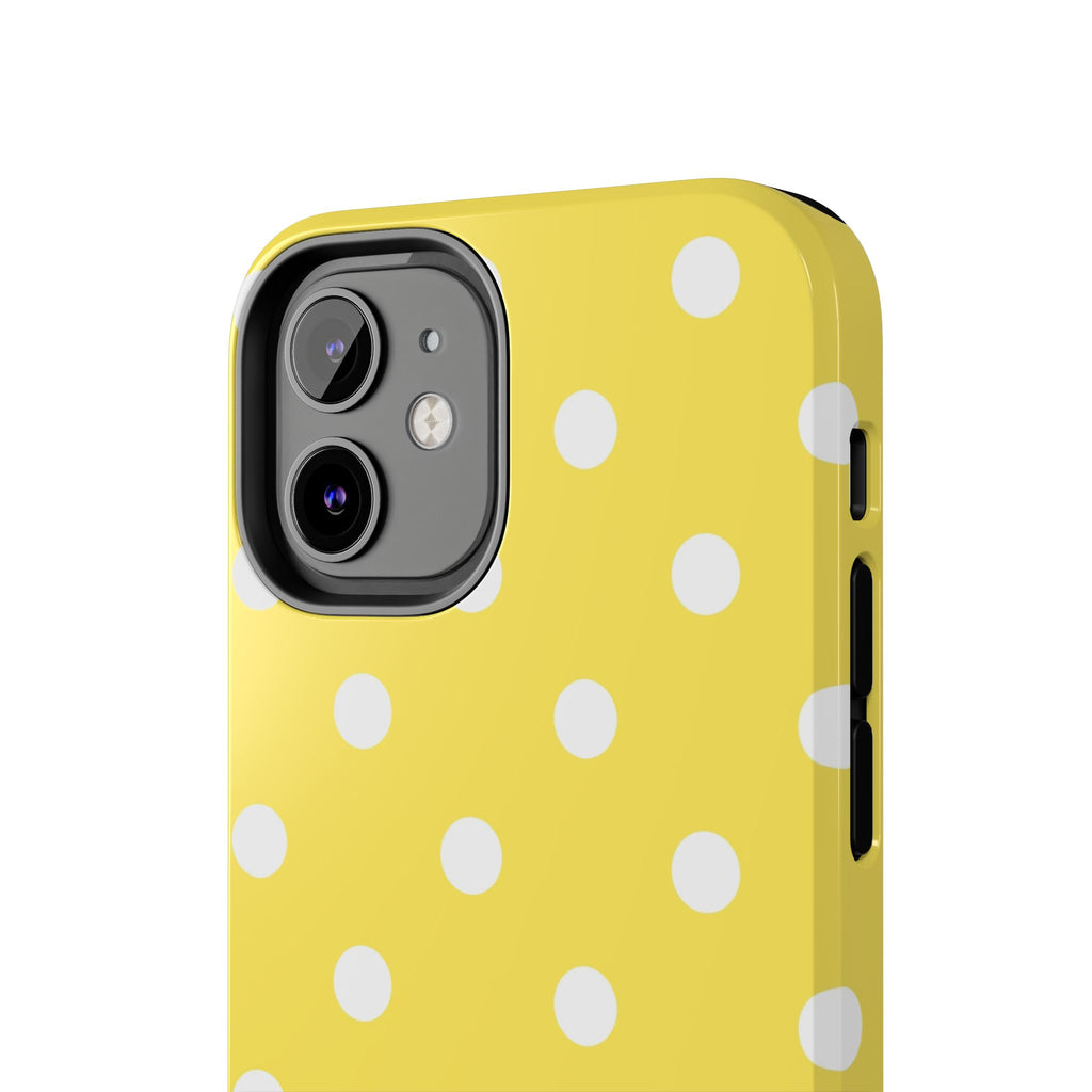 Yellow Polka Dot Tough Phone Case — Cute Protective iPhone Cover