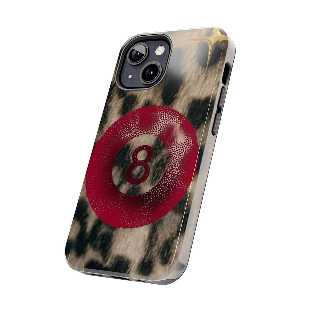 8 Ball Leopard Phone Case — Tough Protective Phone Case with Red 8-Ball Design