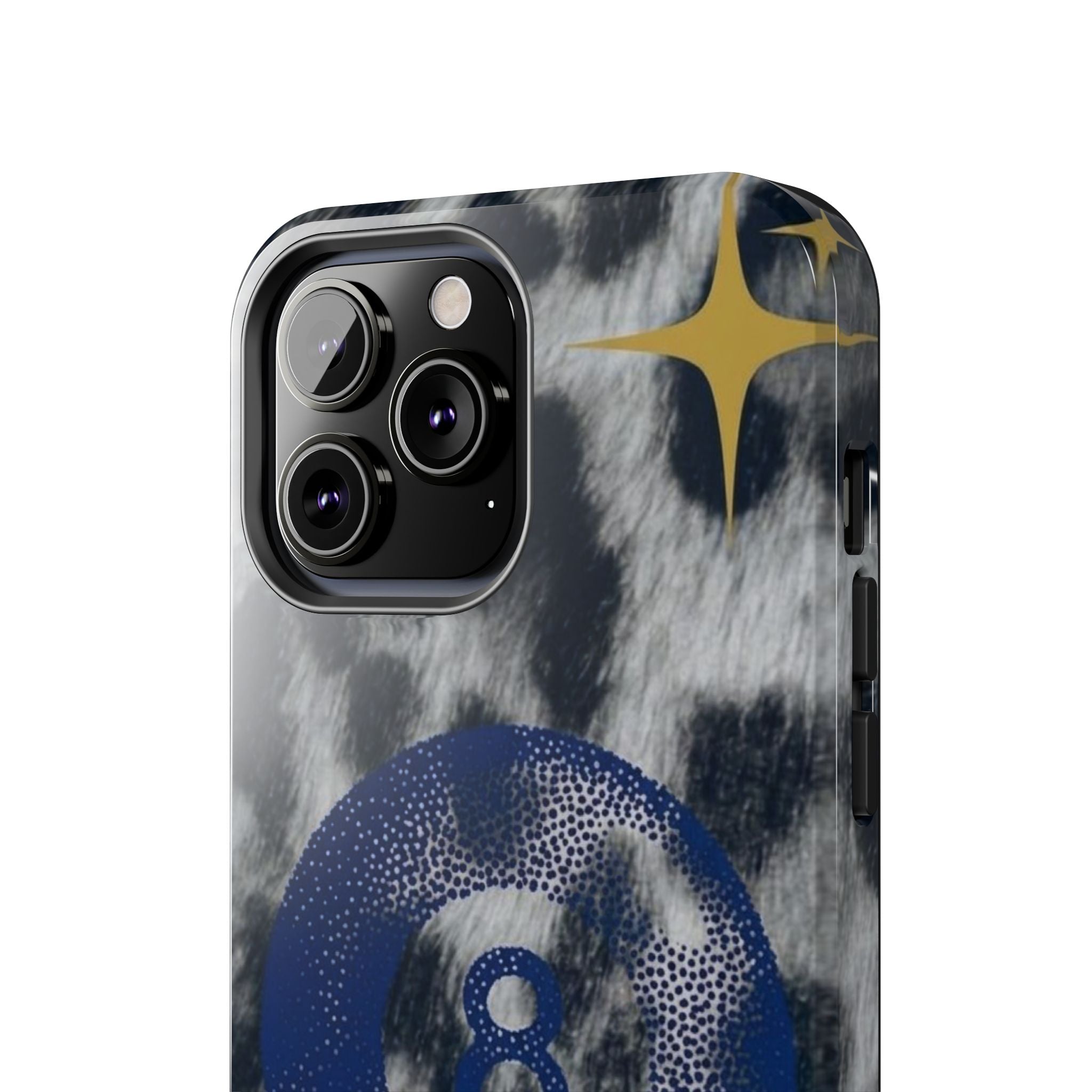 Tough Phone Case – Blue 8 Ball on Black & White Leopard Print