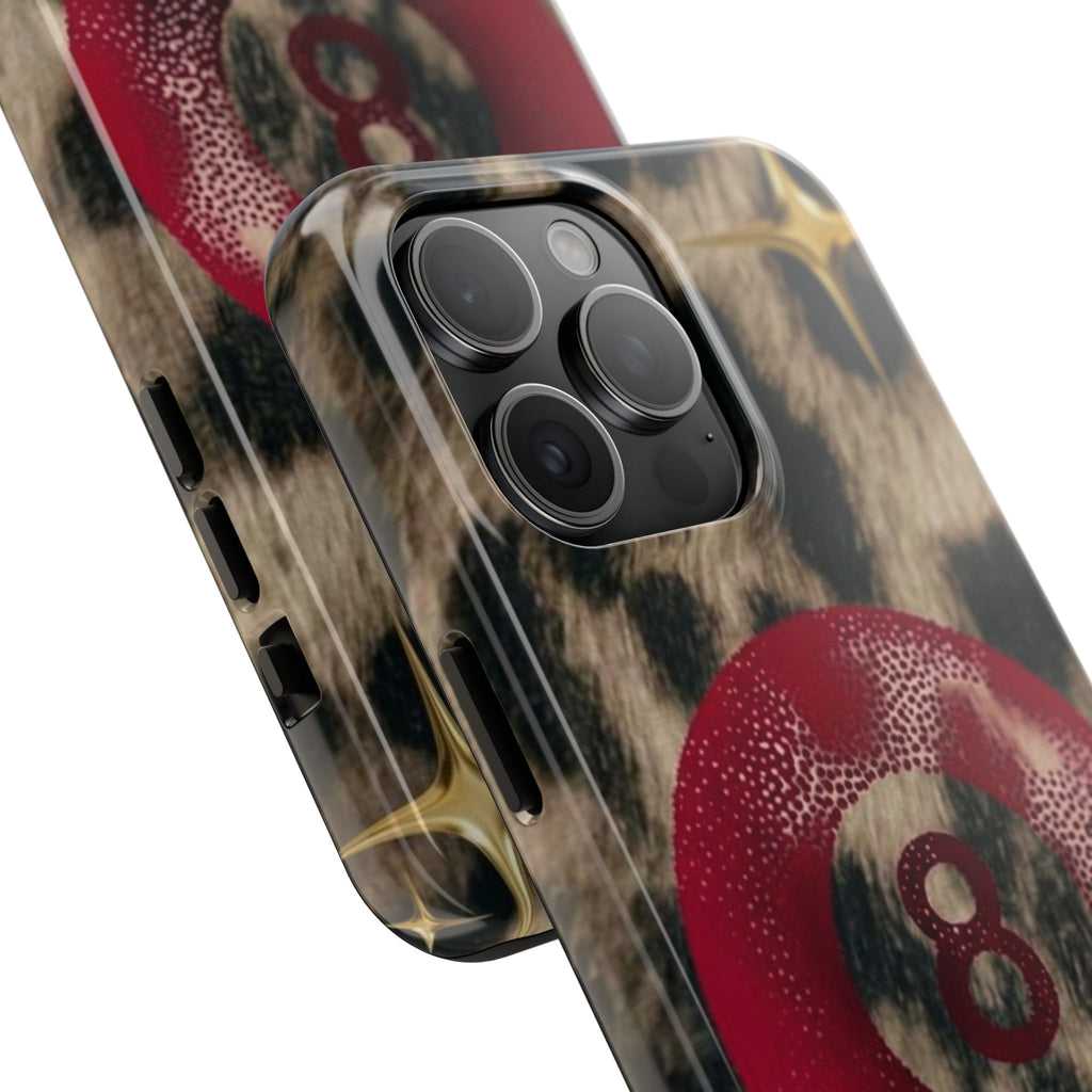 8 Ball Leopard Phone Case — Tough Protective Phone Case with Red 8-Ball Design