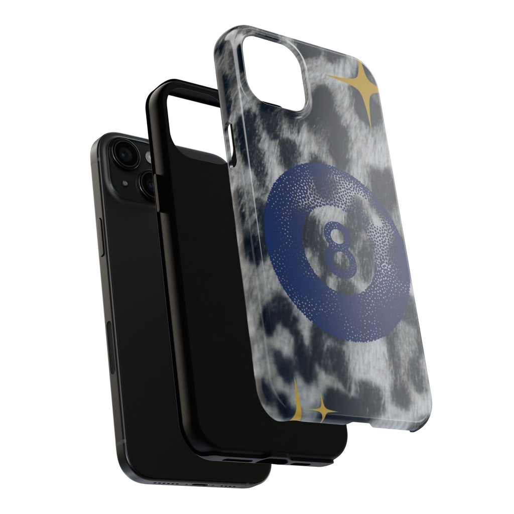 Tough Phone Case – Blue 8 Ball on Black & White Leopard Print