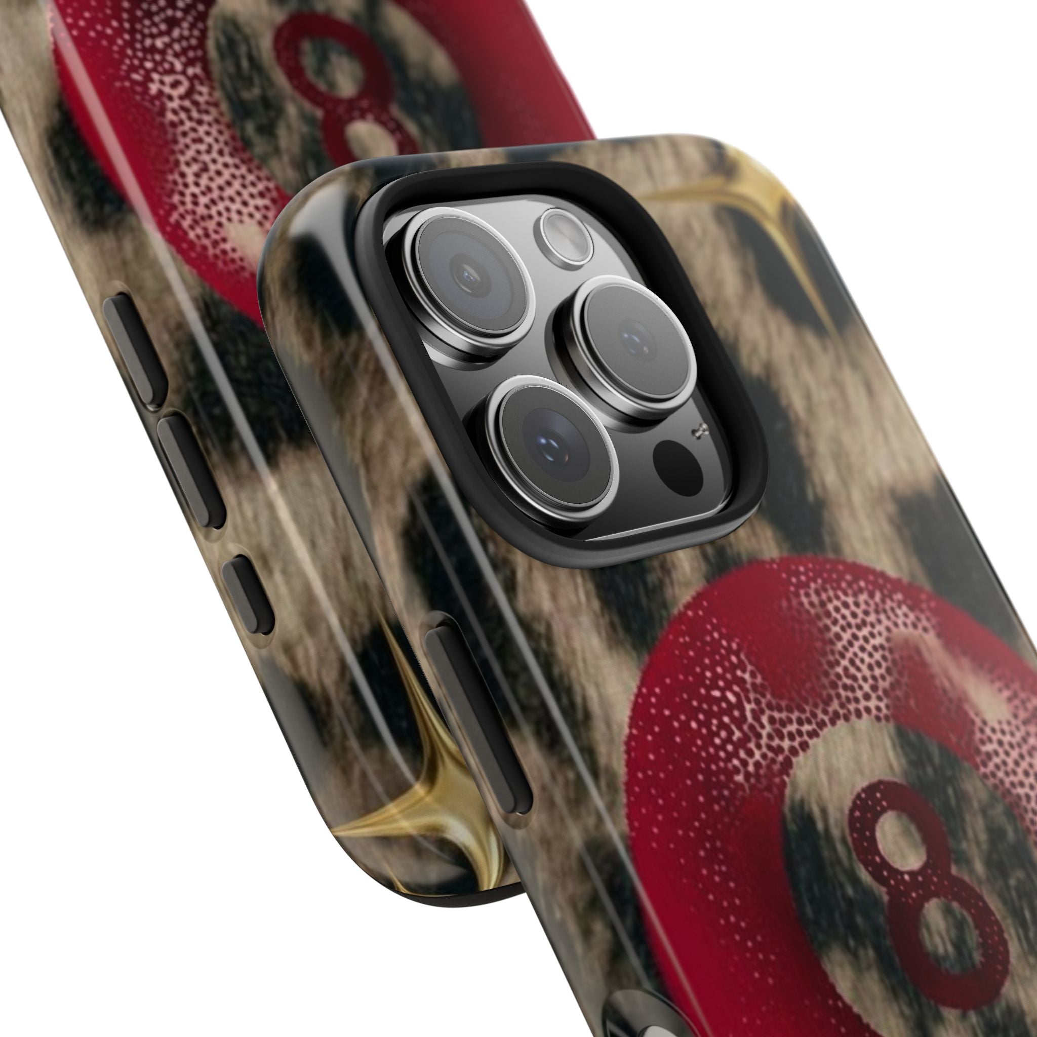 8 Ball Leopard Phone Case — Tough Protective Phone Case with Red 8-Ball Design