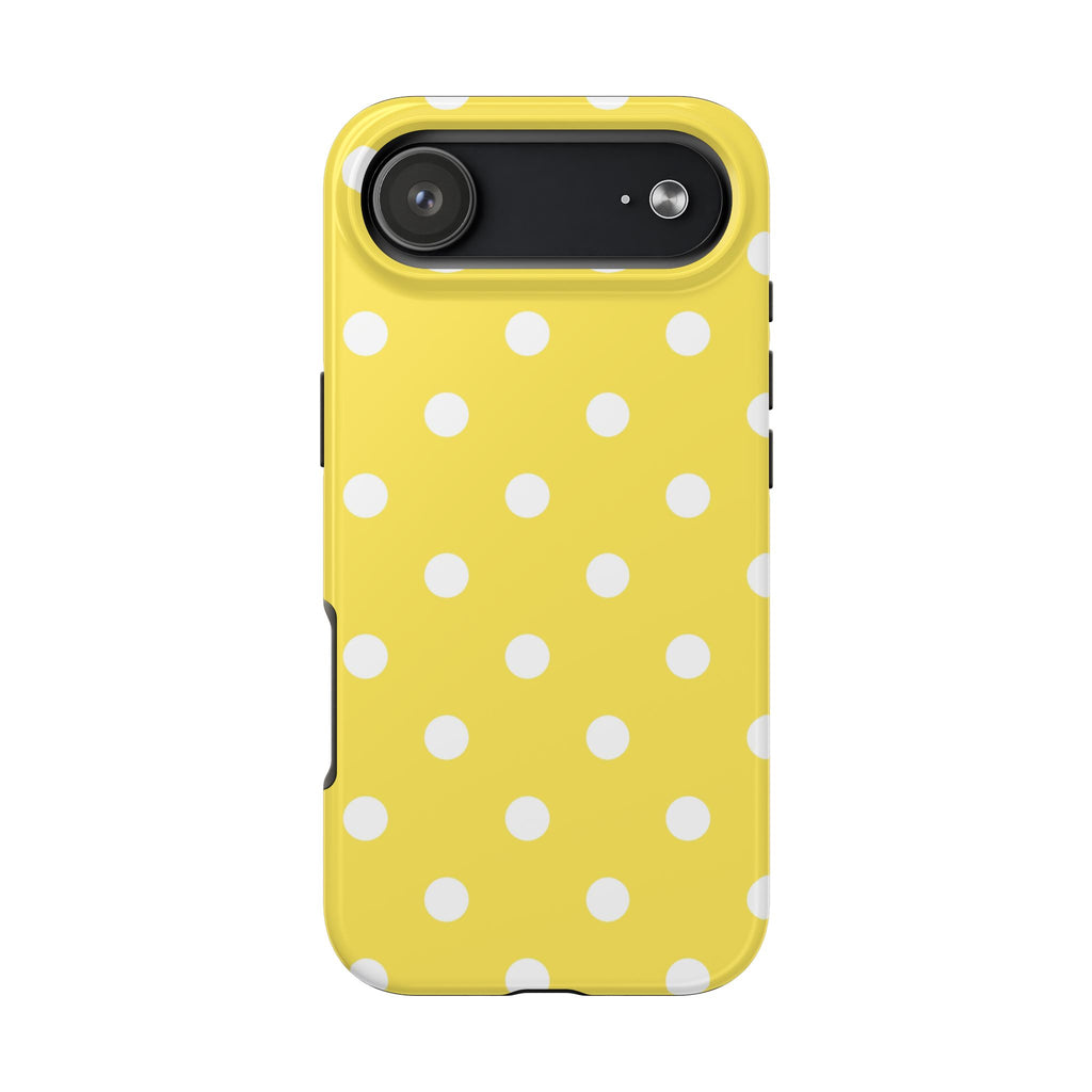 Yellow Polka Dot Tough Phone Case — Cute Protective iPhone Cover