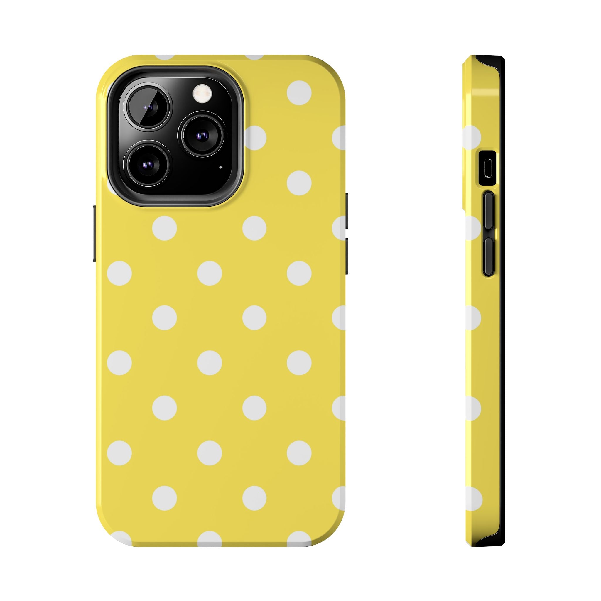 Yellow Polka Dot Tough Phone Case — Cute Protective iPhone Cover