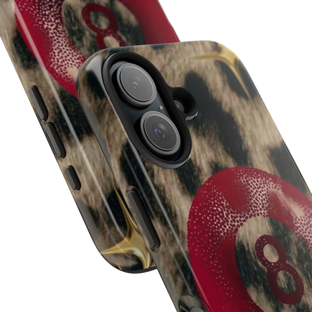 8 Ball Leopard Phone Case — Tough Protective Phone Case with Red 8-Ball Design