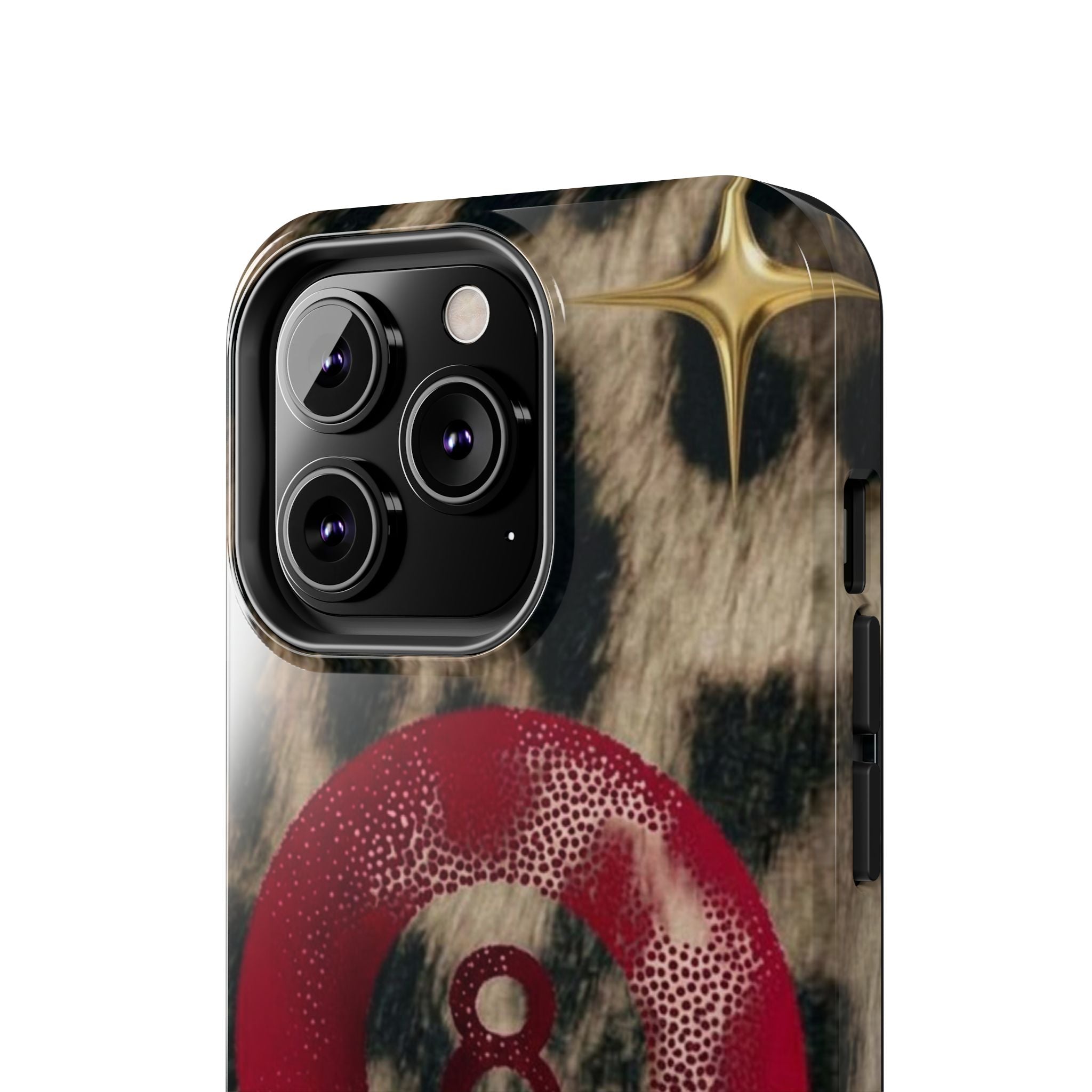 8 Ball Leopard Phone Case — Tough Protective Phone Case with Red 8-Ball Design