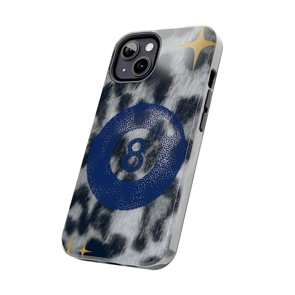 Tough Phone Case – Blue 8 Ball on Black & White Leopard Print