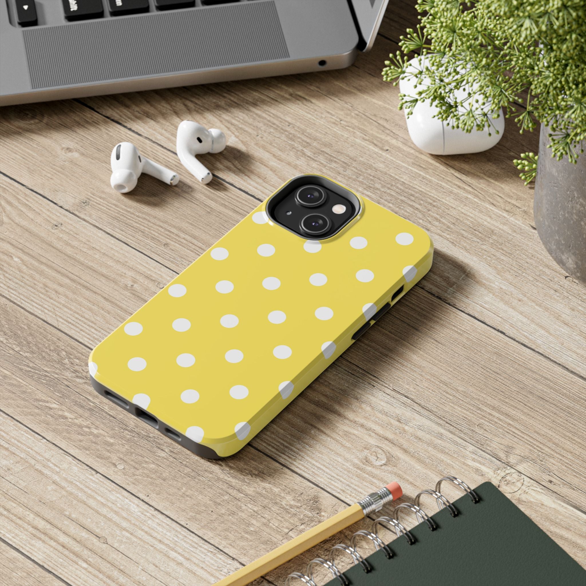 Yellow Polka Dot Tough Phone Case — Cute Protective iPhone Cover
